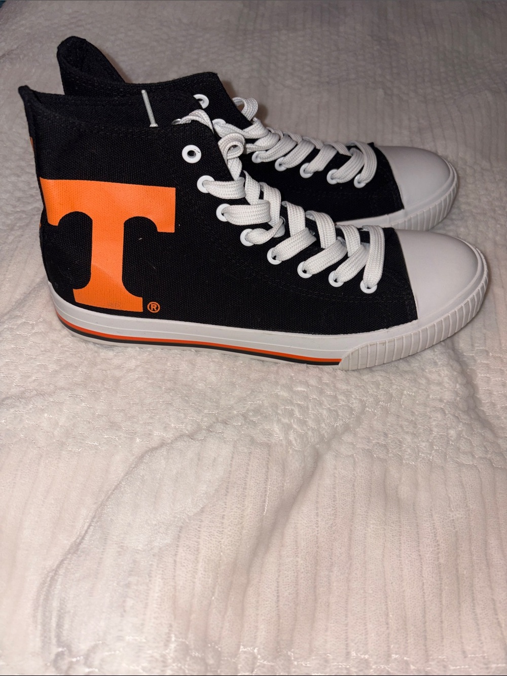 Black & Orange High-Top Sneakers with White Toe and Laces